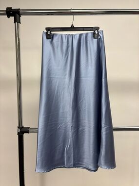 Satin A-Line Midi Skirt in Light Blue